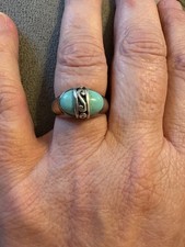 925 Sterling Silver Scroll Turquoise Ring Size 6