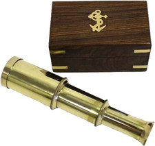 6 Solid Brass Handheld Telescope - Nautical Pirate Spy Glass with Wood Box