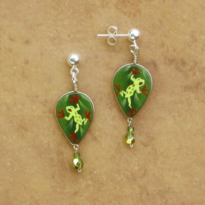 Artisan Painted & Beaded Forest Tree Frog Earrings-Fair Trade Peruvian Jewelry 
