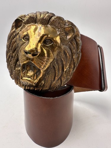 Leather Belt with Vintage Lion's Head Buckle 1970's - Bild 2 von 16