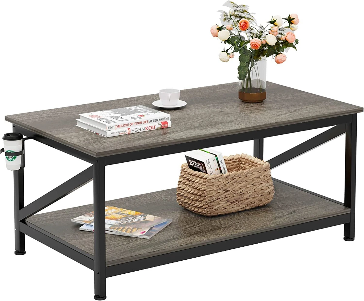 COTUBLR Coffee Table with Storage Shelf 40 Inch Living Room Table