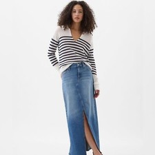 Gap Classic Casual Denim Jean Slit BoHo Maxi Skirt Med Wash 10/30 NWT