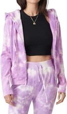 Bandier Sincerely Jules Juniper Distressed Zip Up Hoodie Lavendar Tie Dye Large