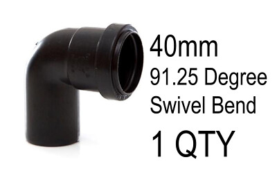 1 x 40 mm Steckbogen Ablauf 91,25 Grad Schwenkbogen schwarz Wasserrohrbogen Ablauf