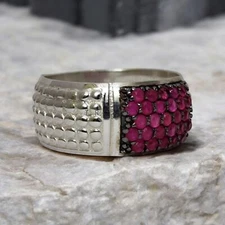 Ruby Round Cut Gemstone With 925 Sterling Silver Ring For Men's #A108