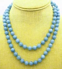 36 inch 10mm Round Blue Brazilian Aquamarine Gemstone Smooth Beads Knot Necklace