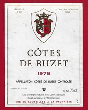 85/34 Etiquette CÔTES DE BUZET 1978 Médaille OR PARIS Vignerons réunis 47160