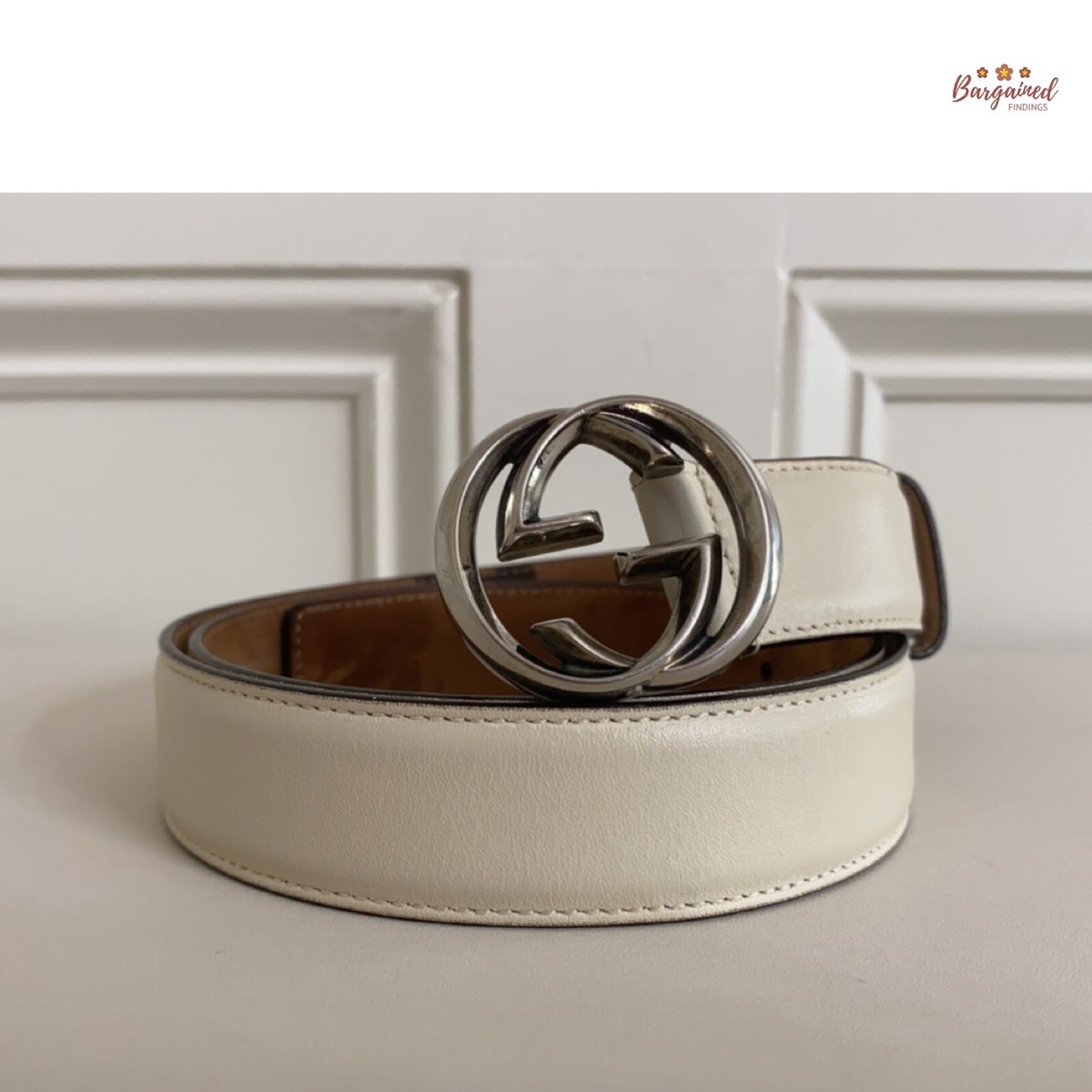 Gucci Off-White Belt with Silver Accents Authentic GUCCI White GG Plus Coated Canvas Leather  main image 4