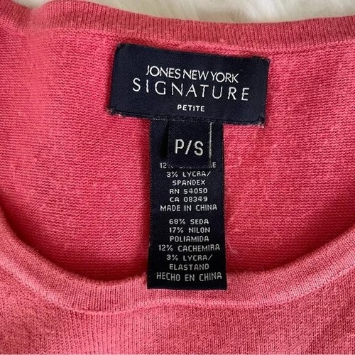 Jones New York Signature Petite Silk + Cashmere Coral Short Sleeve Sweater S - Picture 9 of 10