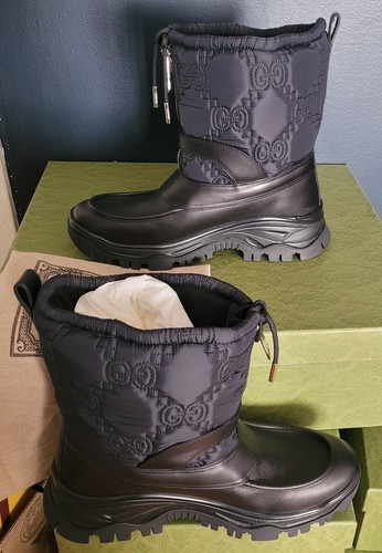 NEW GUCCI MEN'S GG ZIP LEATHER/FABRIC BOOTS GUCCI MENS 8.5 (US 9) - Picture 4 of 7