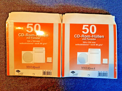 2 x 50 Stück CD-Rom-Hüllen mit Fenster - 124x124mm - selbstklebend/weiß - OVP