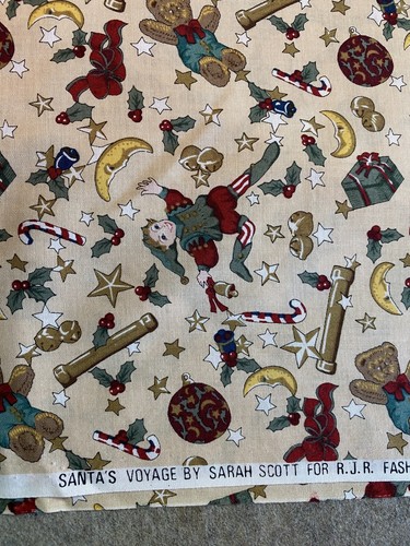 Santa's Voyage Sarah Scott RJR Fabric Cotton Christmas elf elves stars BTY