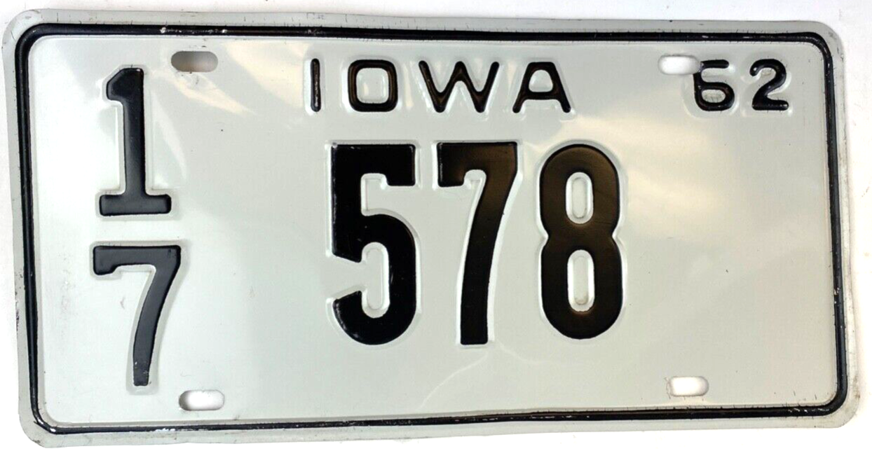 Vintage Iowa 1962 License Plate Auto Cerro Gordo Co. Man Cave Decor