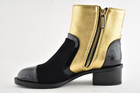 Chanel 18B Gold Black Patent Suede CC Logo Zipper Zip Short Ankle Bootie Boot 35