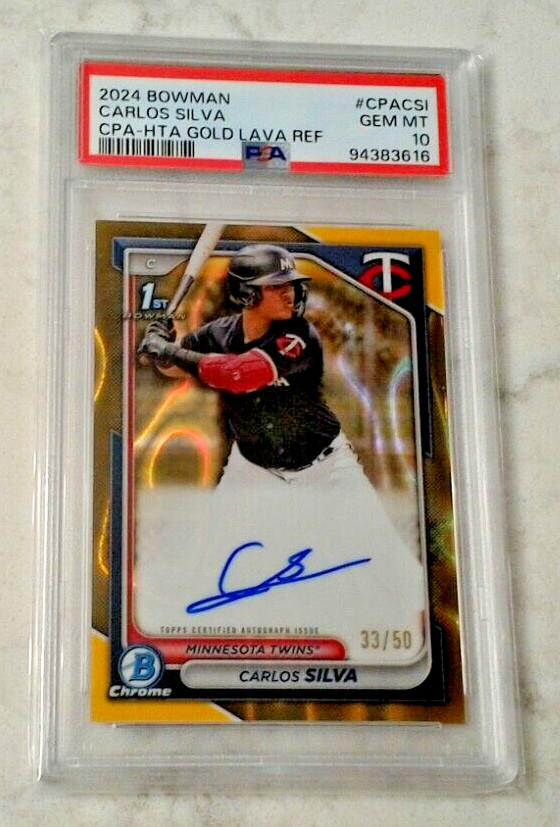 2024 Bowman Chrome Carlos Silva 1st Prospect Gold Lava Refractor Auto /50 Psa 10