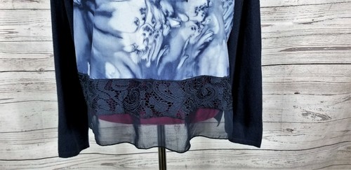 NWT Chicos Pullover Sweater Size L Blue Floral Indigo Hope Long Sleeve Lace - Picture 4 of 6