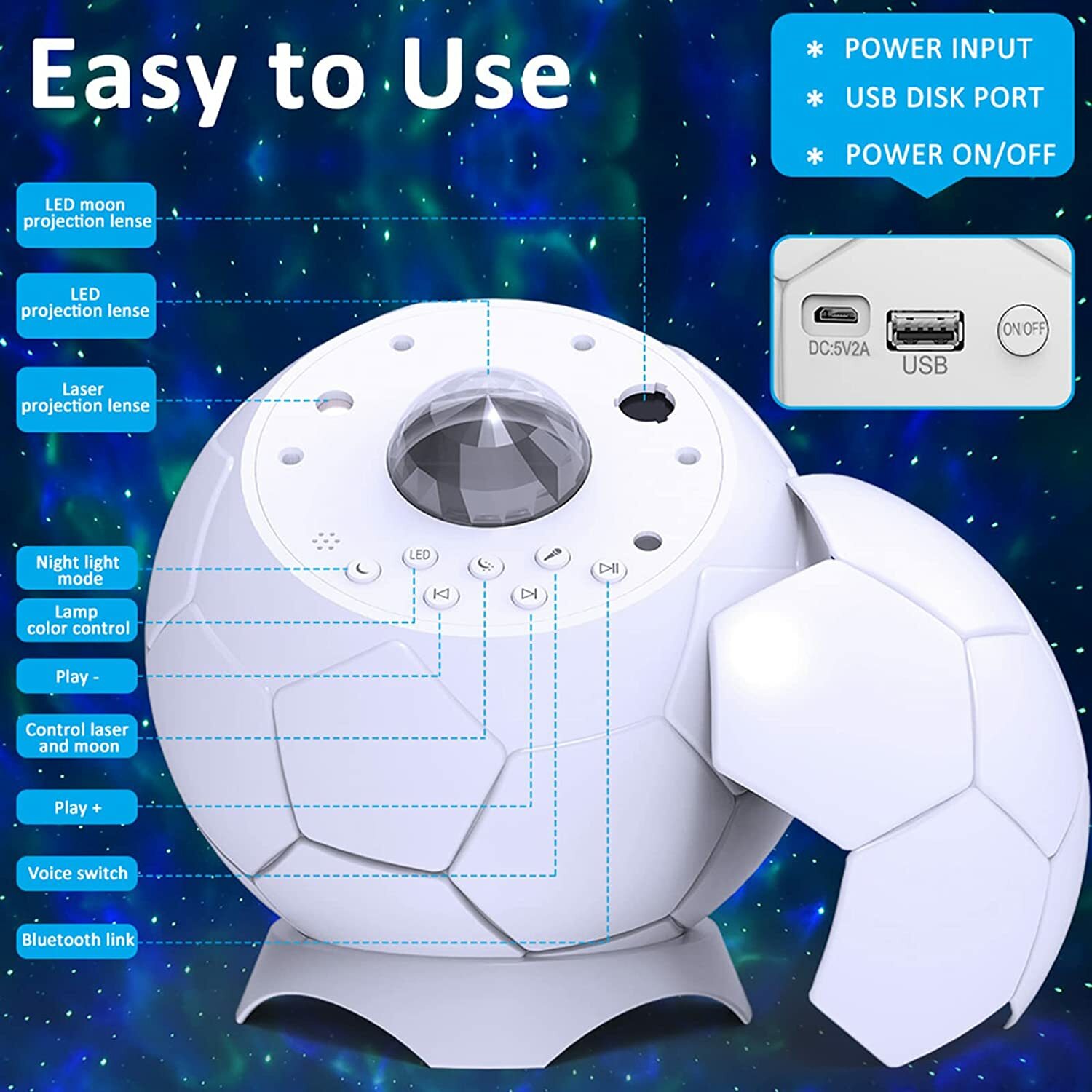 Football Star Projector Light Wave Sky Night Light LED Nebula Cloud-image