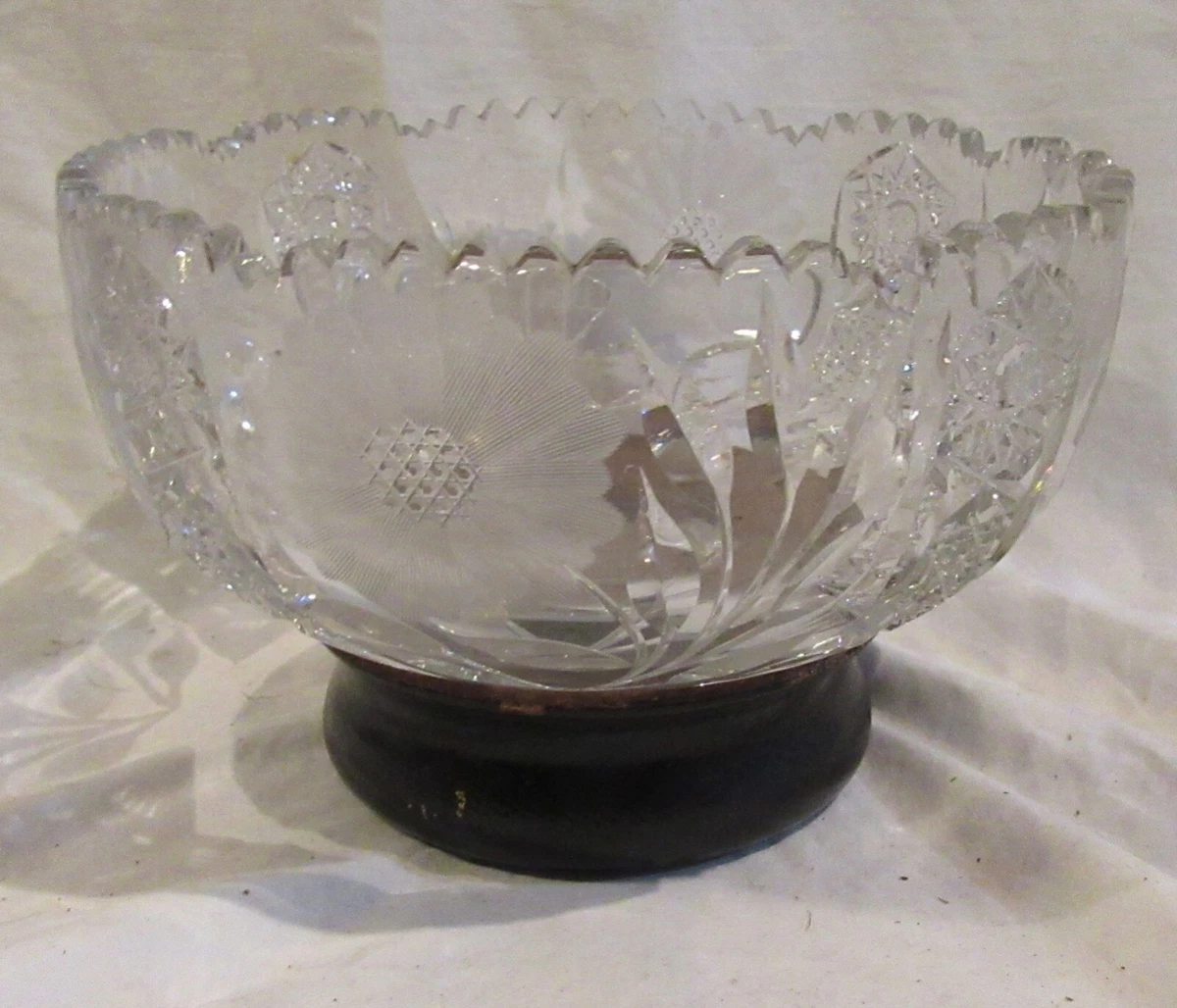 Glass serving bowl with wood stand sale