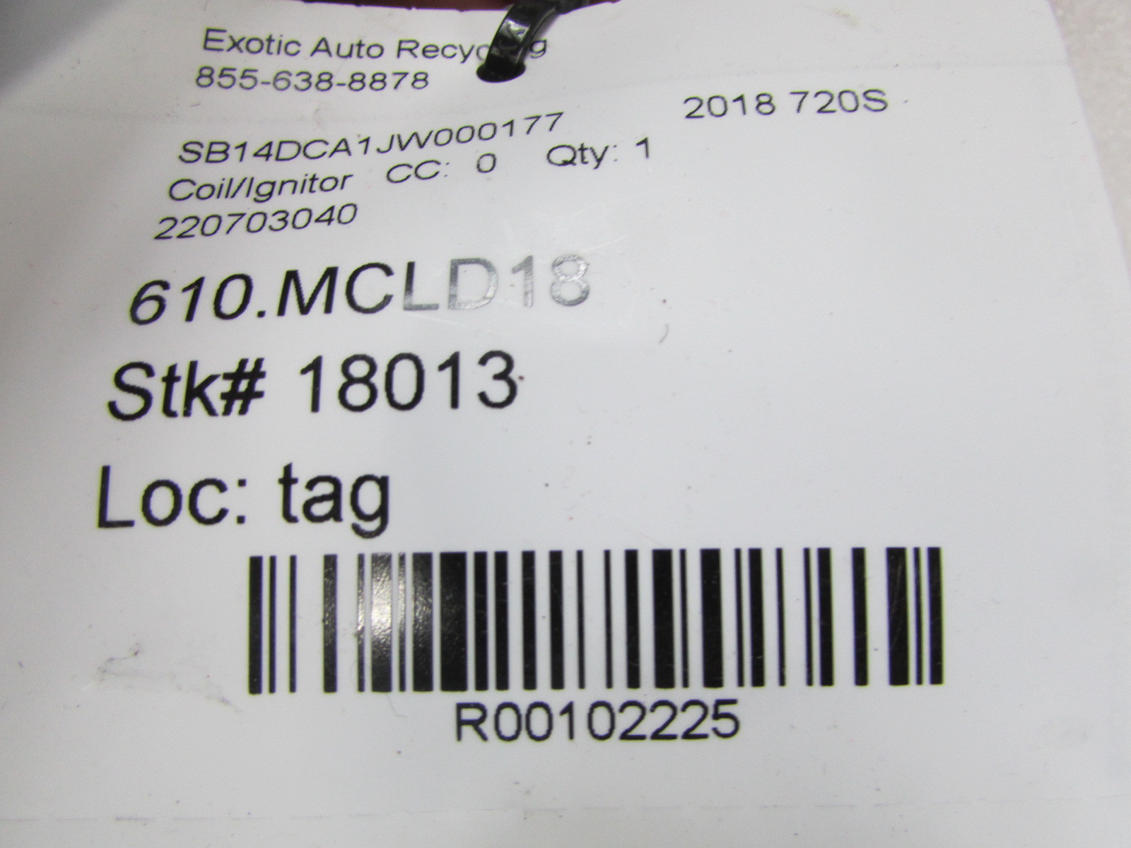 McLaren 720S, Ignition Coil, Used, P/N 220703040