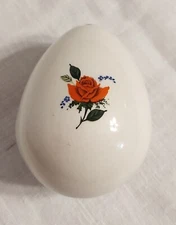 Vtg. Ceramic Pomander Egg Potpourri Ball Fragrance Sachet Egg Red Rose (empty)