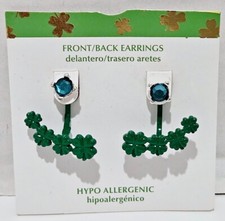 St Patricks Day Shamrock Clover Earrings Front to Back Women Irish NWT