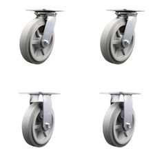 8 Inch Thermoplastic Caster Set with Roller Bearings 2 Swivel 2 Rigid SCC