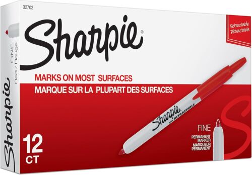 SHARPIE 32702 Retractable Permanent Markers, Fine 12 Count (Pack of 1), Red