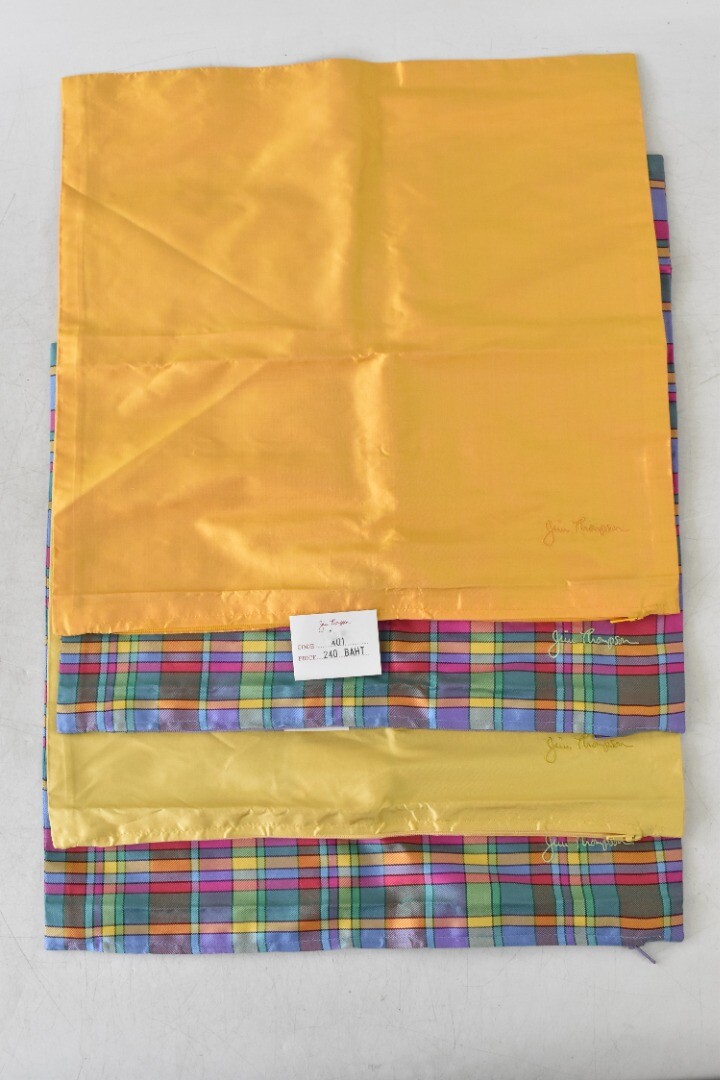 4 x Jim Thompson Thai Silk Cushion Covers 100 Silk Square Checkered & Yellow eBay