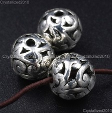 Tibetan Silver Carved Patterned Hollow Connector Round Spacer Charm Beads 8-12mm