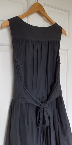 Kew Black Silk Cotton Dress UK12 V-Neck Sleeveless Full Skirt Lined Tie Back VGC - Picture 6 of 12