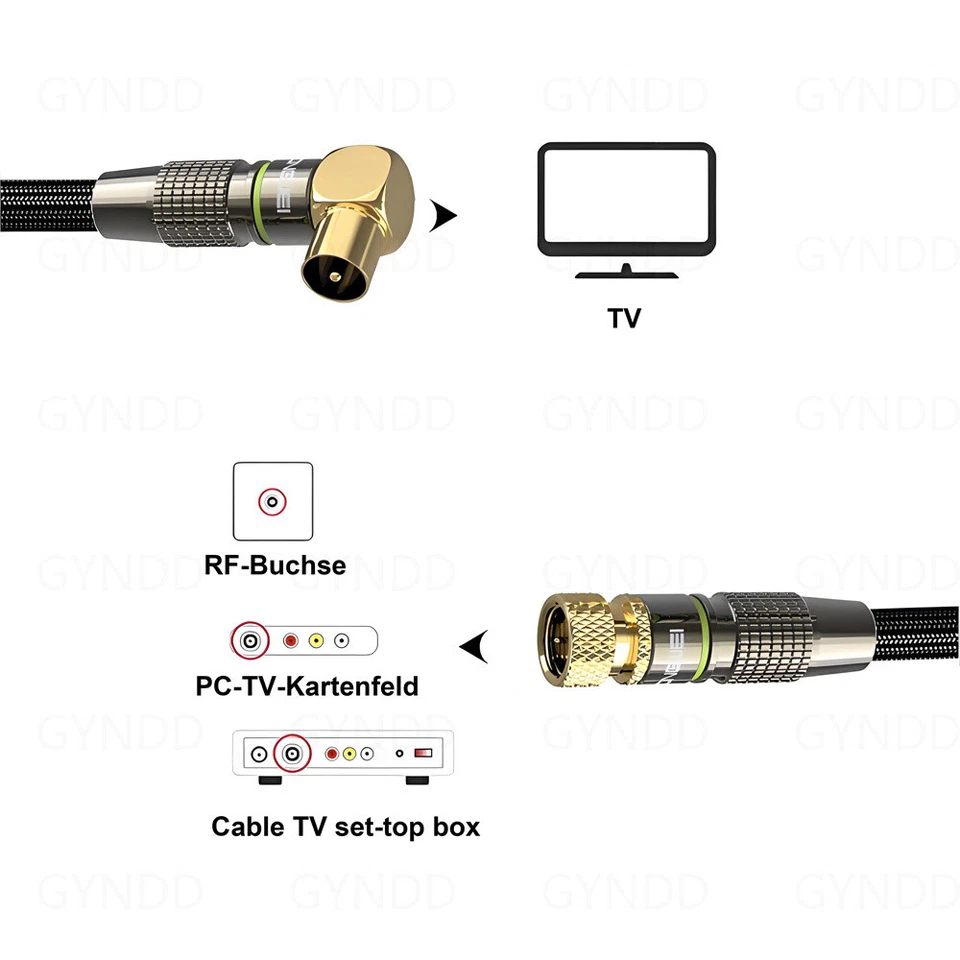 Digital Coaxial Audio Video Cable 90° Angled to Straight Male F Type Connector - Image 2 of 4
