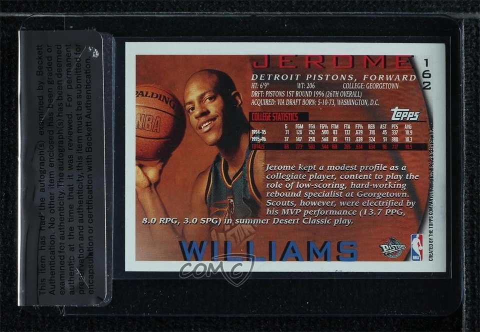 BAS 1996-97 Topps Jerome Williams #162 Seal of Authenticity Auto Rookie RC - Image 2 of 2