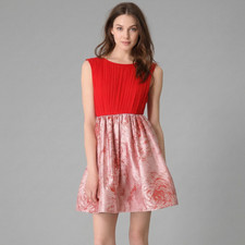 Alice + Olivia Kirie Silk & Metallic Jacquard Dress in Red Color and size 6 NWT