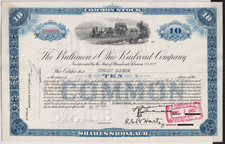 Baltimore & Ohio Railroad Company Stock Certificate B&O CSX Blue
