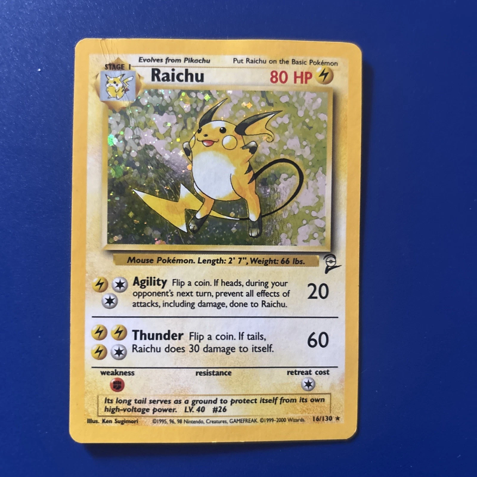 Pokemon TCG Raichu Holo Card 014/102 Base Set 2 1999 WOTC