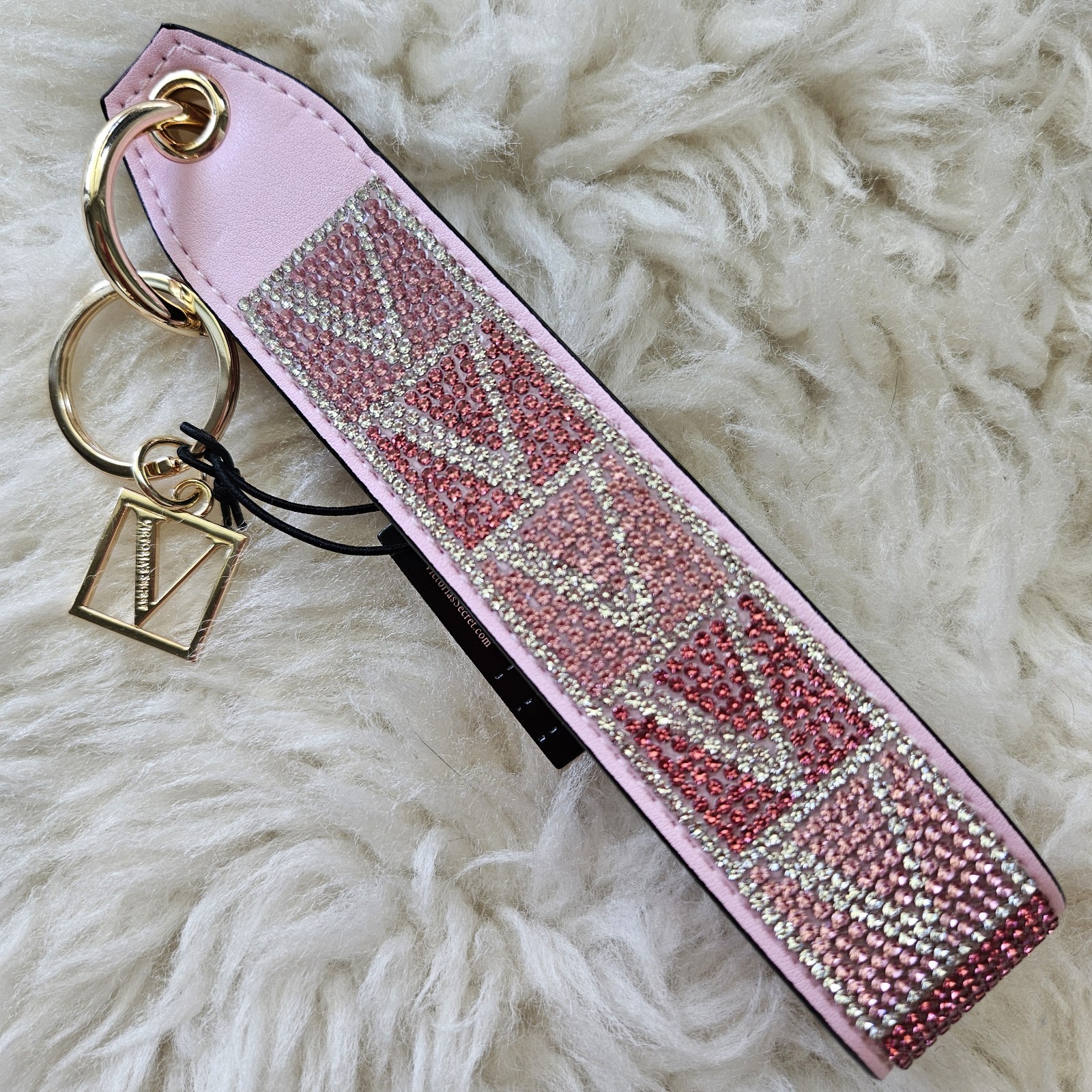 Victoria's Secret rhinestone wristlet strap keychain in Pink V-Monogram