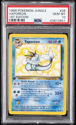 1999 POKEMON JUNGLE 1ST EDITION #28 VAPOREON PSA 10