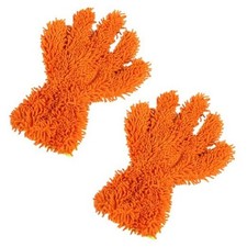2PCS Car Wash Mitts, Double Sided Chenille Microfiber Dusting Gloves Orange