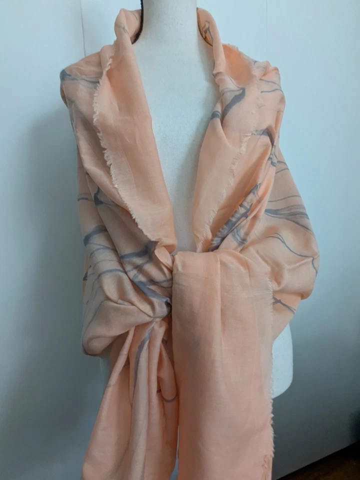 Bufanda floral pintada a mano vintage GAP rosa mezcla de algodón seda 76"x25" Foto 2 de 4