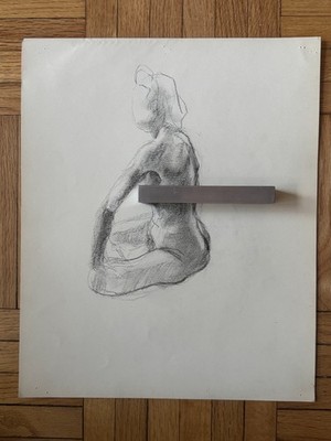 Antique 1970s Female Woman Seated Portrait Study Pencil Drawing OOAK 13.5 x 17