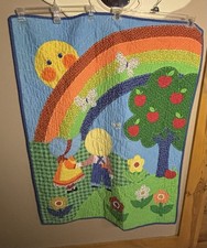 Vintage Sunbonnet Sue Overall Sam 1980's Rainbow Quilt/ Wall Hanging 42" X 33  