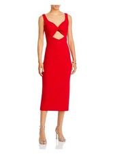 AQUA FORMAL Womens Twist Front Sleeveless Midi Cocktail Sheath Dress