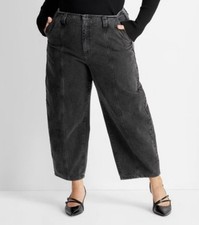 Future Collective Womens Barrel Leg Jeans Black Wash High-rise Wide Leg Size 26