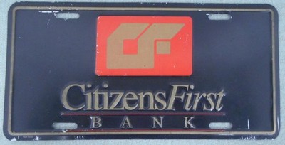 Citizen's First Bank Metal Booster License Plate