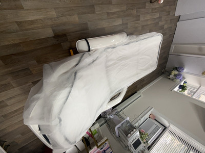 Adjustable White Massage Table Bed with metal gold Frame