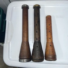 3Vintage Wooden Spools Candle Holders Bobbins Textile 2@12” 1@10” non matching 