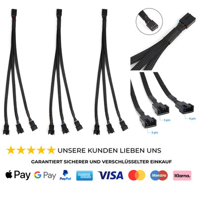 3 Packs PWN Fan Splitter Lüfterteiler kabel (3PIN +4PIN) 1bis3 Converter