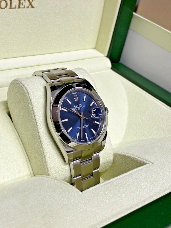 Rolex DateJust 126300 41 mm ESFERA AZUL acero inoxidable bisel liso ostra con caja Foto 3 de 4