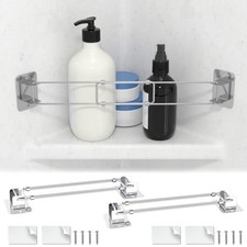 2PCS RV Shower Corner Bar Storage, Adjustable Stainless Steel Rod for 2 PCS