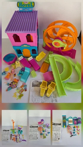 POLLY POCKET Relaxin' Resort LOT Coaster Hotel ARCADE Swings POPCORN CART 4 SETS